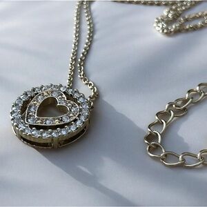 Vintage Avon Open Heart Rhinestone Halo Pendant Necklace Gold 18” + Extender